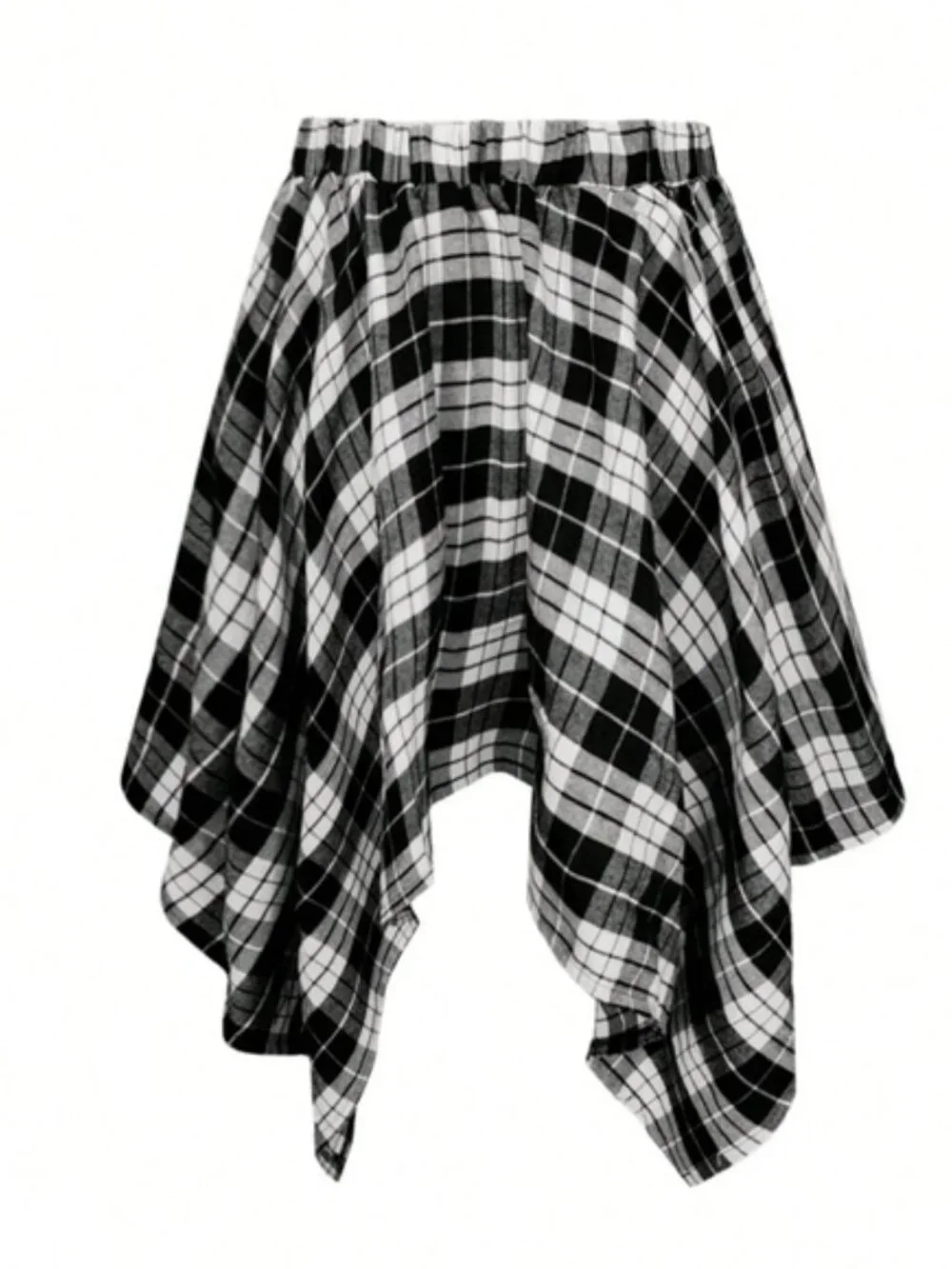 Plaid Print Stretchy Waist Asymmetrical Hem Mini Skirt - Picture 2 of 4